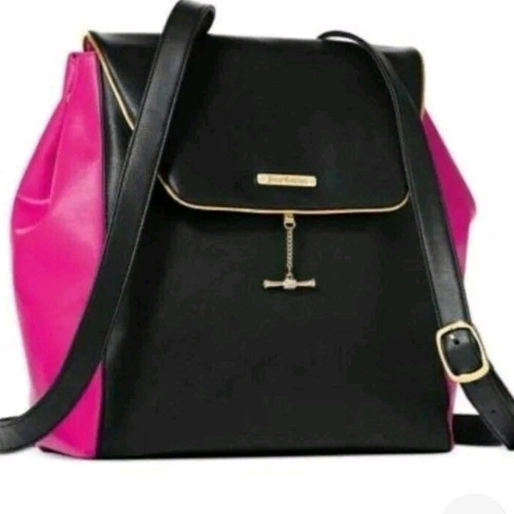 Juicy Couture Womens Black and Pink Faux Leather Fashion Backpack